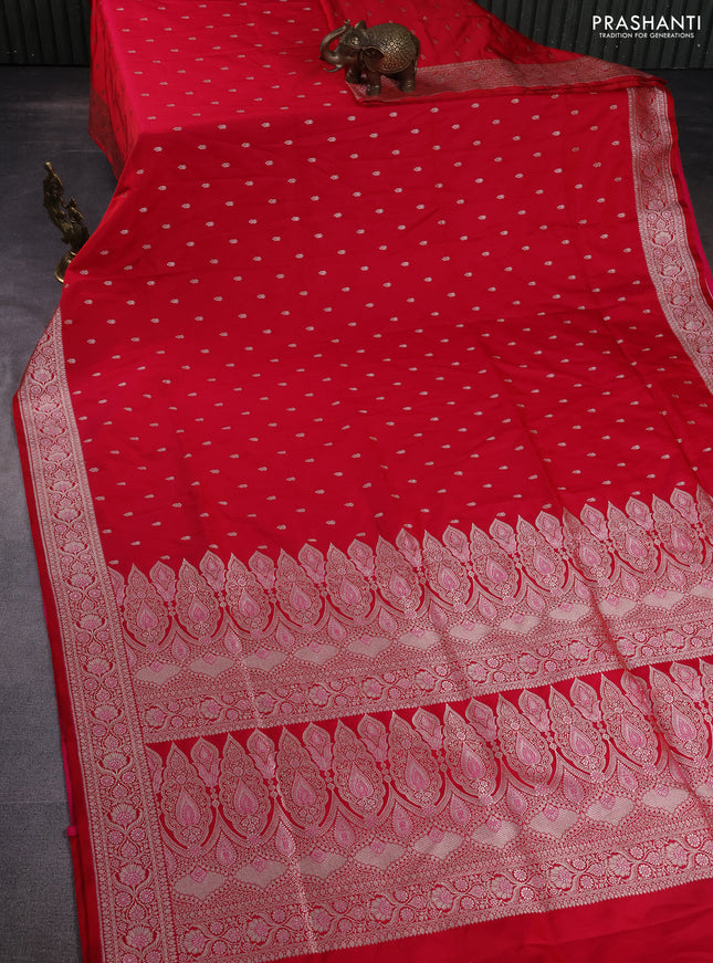 Banarasi semi mushru silk saree red with allover zari woven buttas and zari woven border