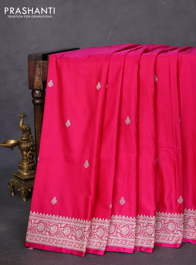 Banarasi semi mushru silk saree pink with zari woven buttas and zari woven border