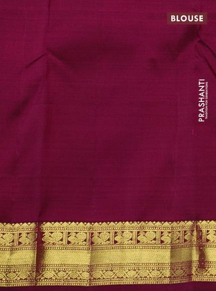 Pure kanchipuram silk saree dual shade of pinkish mustard and purple with zari woven buttas and rich zari woven border