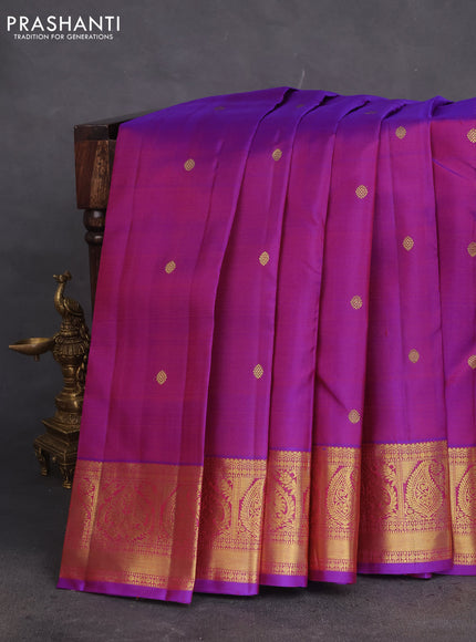 Pure kanchipuram silk saree dual shade of purple with zari woven buttas and rich zari woven border