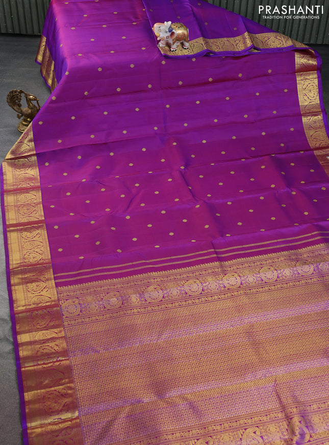 Pure kanchipuram silk saree dual shade of purple with zari woven buttas and rich zari woven border