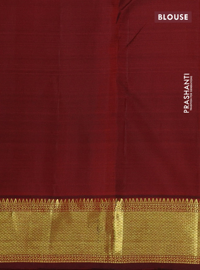 Pure kanchipuram silk saree orange and deep maroon with zari woven buttas and rich zari woven border