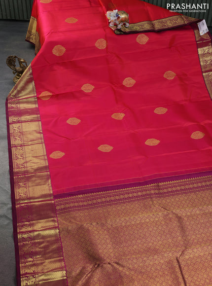 Pure kanchipuram silk saree dual shade of pink and dark magenta pink with zai woven buttas and rich zari woven border