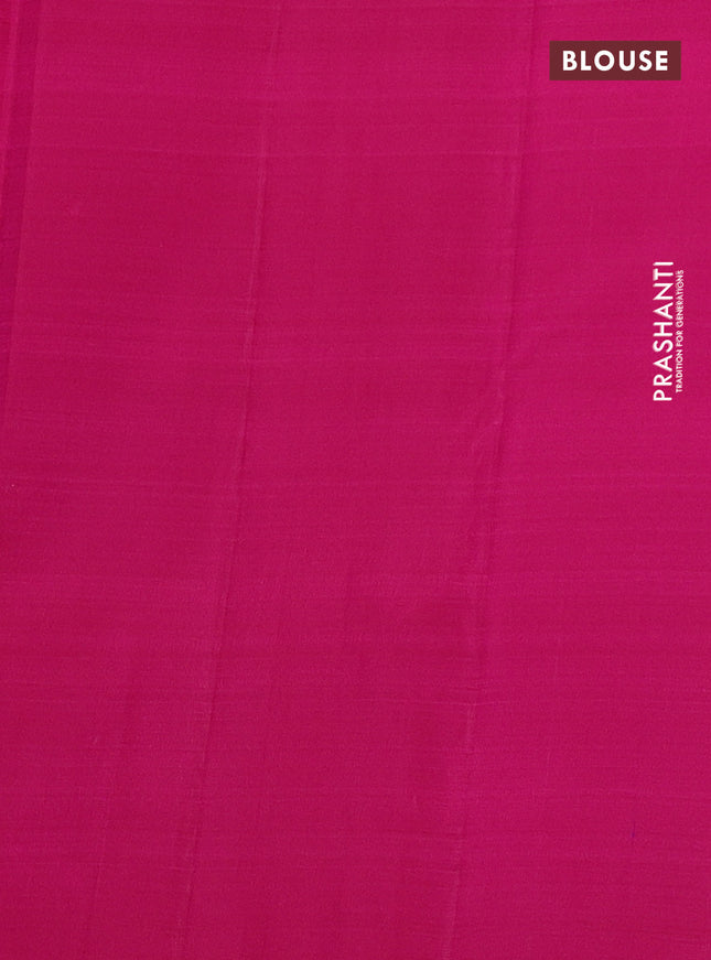 Pure kanchipuram silk saree dual shade of teal bluish green and pink with allover zariw weaves & buttas in borderless style