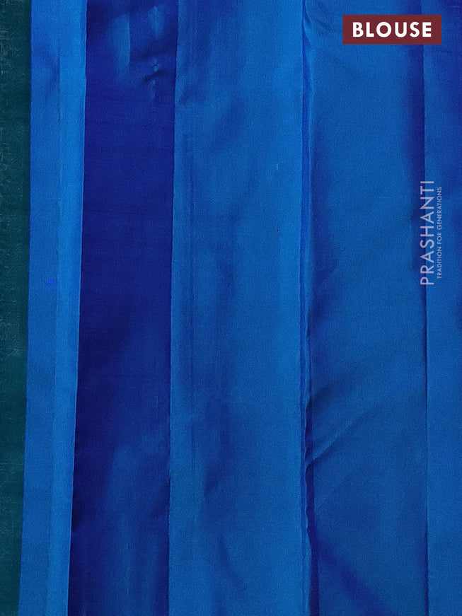 Pure kanchipuram silk saree dual shade of pink and dual shade of teal green with paisley zari woven buttas in borderless style