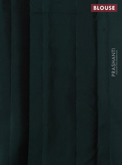 Pure kanchipuram silk saree reddish pink and bottle green with allover zari weaves in borderless style