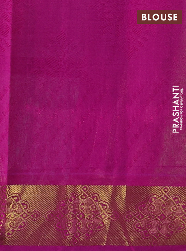 Silk cotton saree parrot green and purple with allover self emboss jacquard and zari woven border
