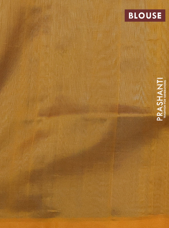 Silk cotton saree blue and dark mustard with zari woven buttas and temple design zari woven butta border