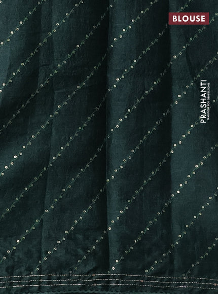 Pure tussar silk saree bottle green with allover stripes pattern floral prints & pita work and sequin work border