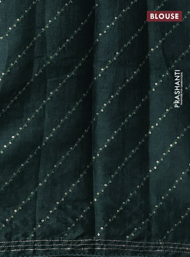 Pure tussar silk saree bottle green with allover stripes pattern floral prints & pita work and sequin work border