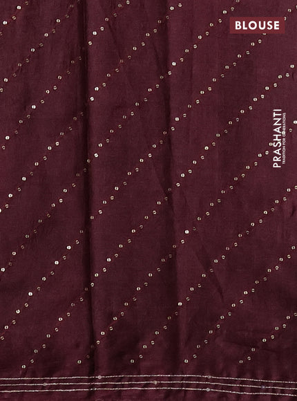 Pure tussar silk saree maroon with allover stripes pattern floral prints & pita work and sequin work border