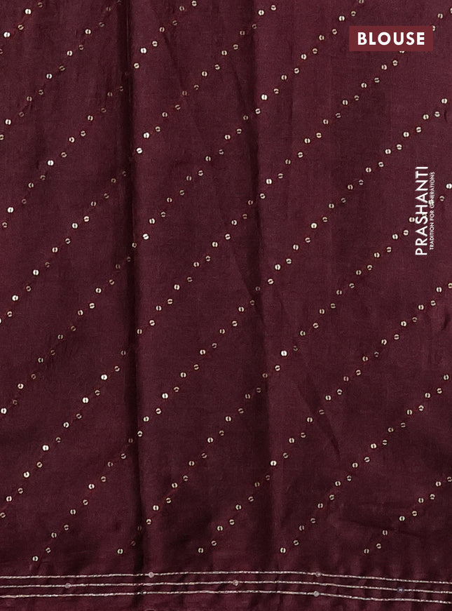 Pure tussar silk saree maroon with allover stripes pattern floral prints & pita work and sequin work border