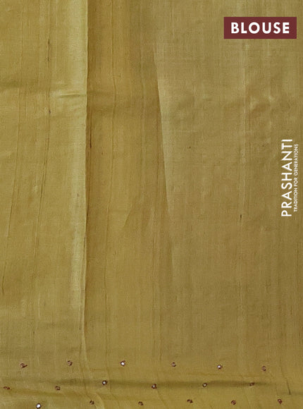 Pure tussar silk saree rust shade and pale yellow with allover prints & mirror work and printed border