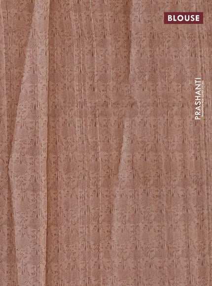 Pure tussar silk saree dark sandal with allover prints & mirror work and printed border