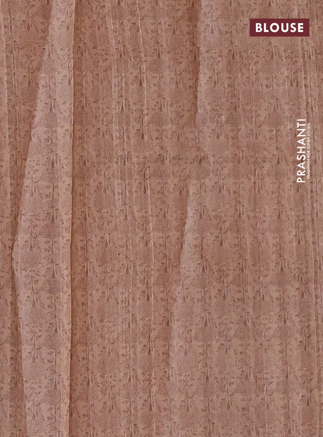 Pure tussar silk saree dark sandal with allover prints & mirror work and printed border