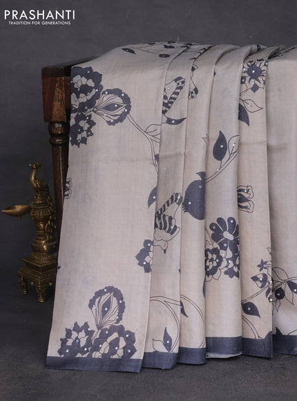 Pure tussar silk saree pastel grey and elephant grey with allover prints & mirror work and piping border