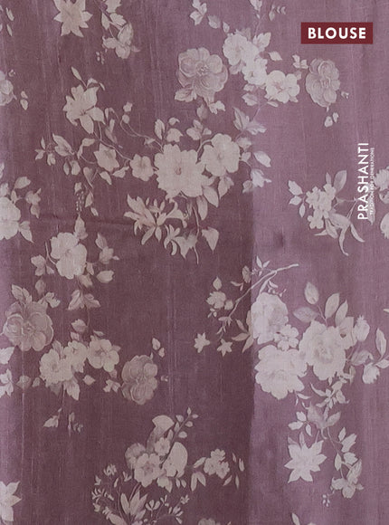 Pure tussar silk saree mauve pink with floral prints & mirror work in borderless style