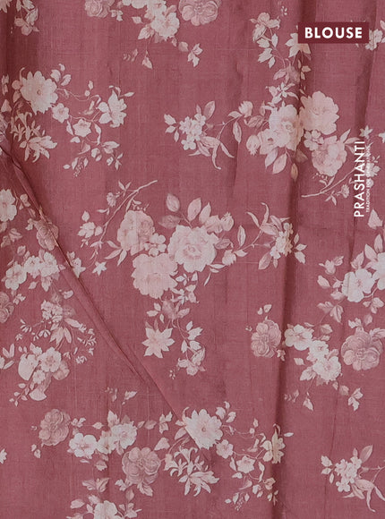 Pure tussar silk saree peach shade with floral prints & mirror work in borderless style