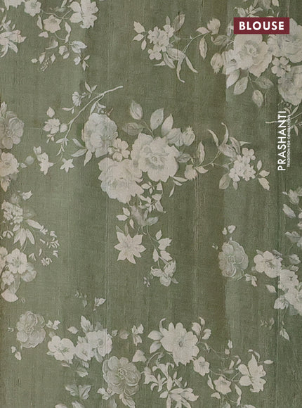 Pure tussar silk saree pastel green with floral prints & mirror work in borderless style