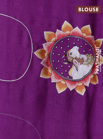 Pure tussar silk saree purple with pichwai embroidery buttas and simple thread work border