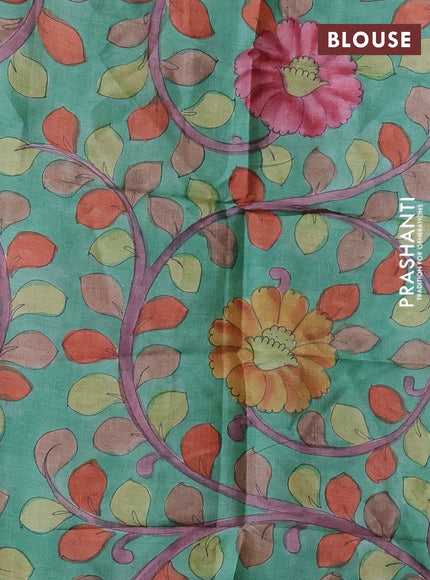 Pure tussar silk saree brown shade and teal green with allover zari checked pattern and zari woven border