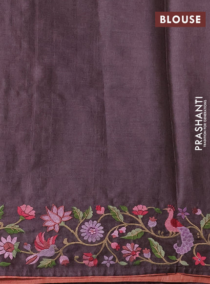 Pure tussar silk saree multi colour and wine shade with allover stripes pattern and embroidery border