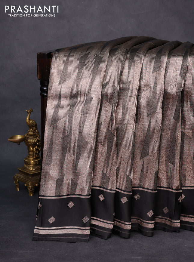 Banarasi katan silk saree black with allover zari woven brocade weaves and zari woven butta border