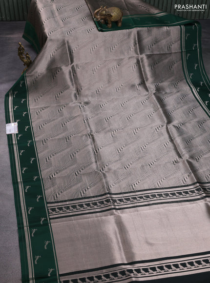 Banarasi katan silk saree green with allover silver zari woven brocade weaves and zari woven butta border