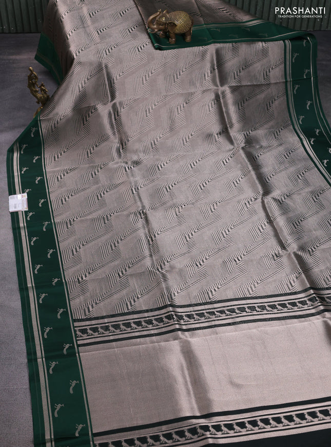 Banarasi katan silk saree green with allover silver zari woven brocade weaves and zari woven butta border