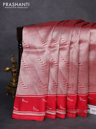 Banarasi katan silk saree red with allover silver zari woven brocade weaves and zari woven butta border