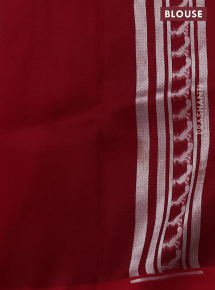 Banarasi katan silk saree red with allover silver zari woven brocade weaves and zari woven butta border