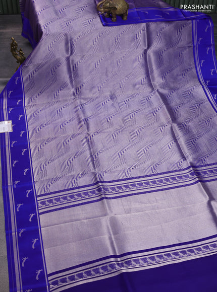 Banarasi katan silk saree blue with allover silver zari woven brocade weaves and zari woven butta border