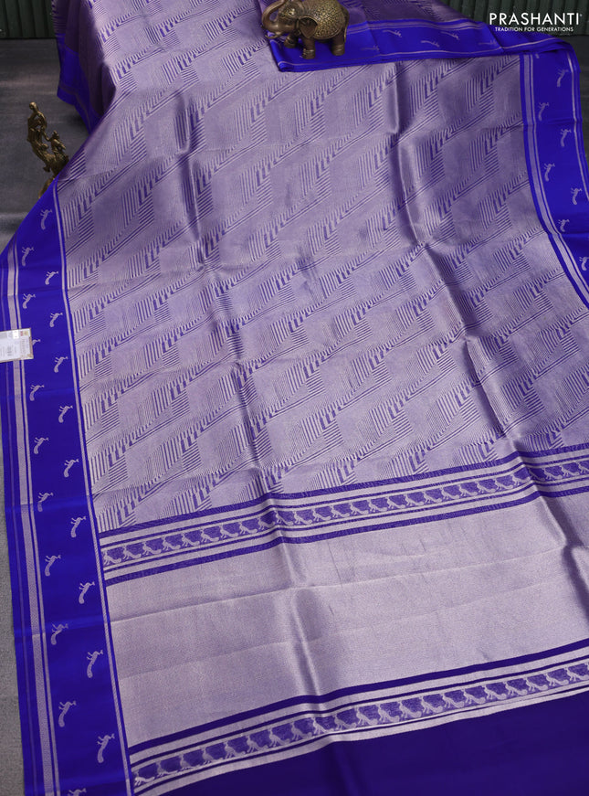 Banarasi katan silk saree blue with allover silver zari woven brocade weaves and zari woven butta border