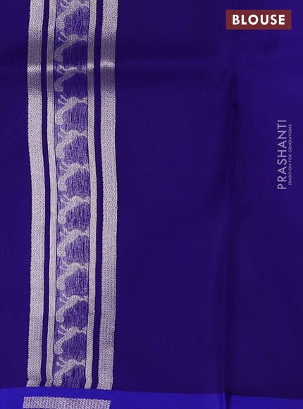 Banarasi katan silk saree blue with allover silver zari woven brocade weaves and zari woven butta border