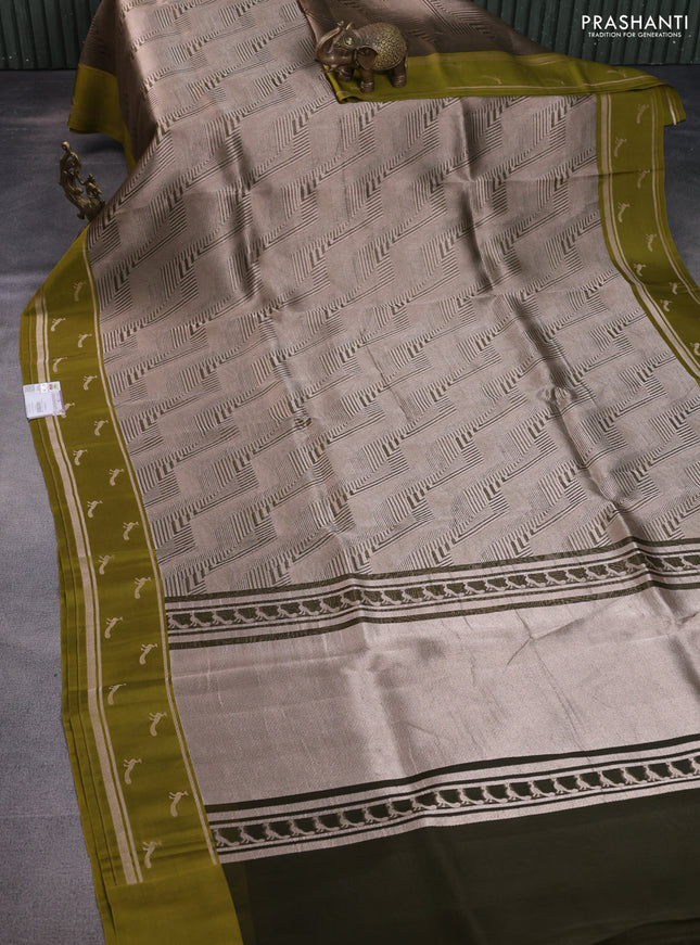 Banarasi katan silk saree mehendi green with allover zari woven brocade weaves and zari woven butta border