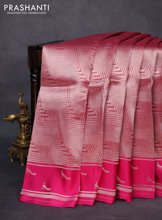 Banarasi katan silk saree pink with allover zari woven brocade weaves and zari woven butta border