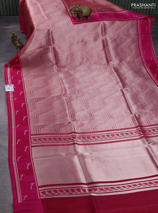 Banarasi katan silk saree pink with allover zari woven brocade weaves and zari woven butta border