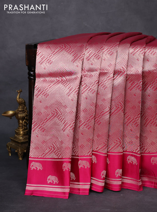 Banarasi katan silk saree pink with allover zari woven brocade weaves and zari woven butta border