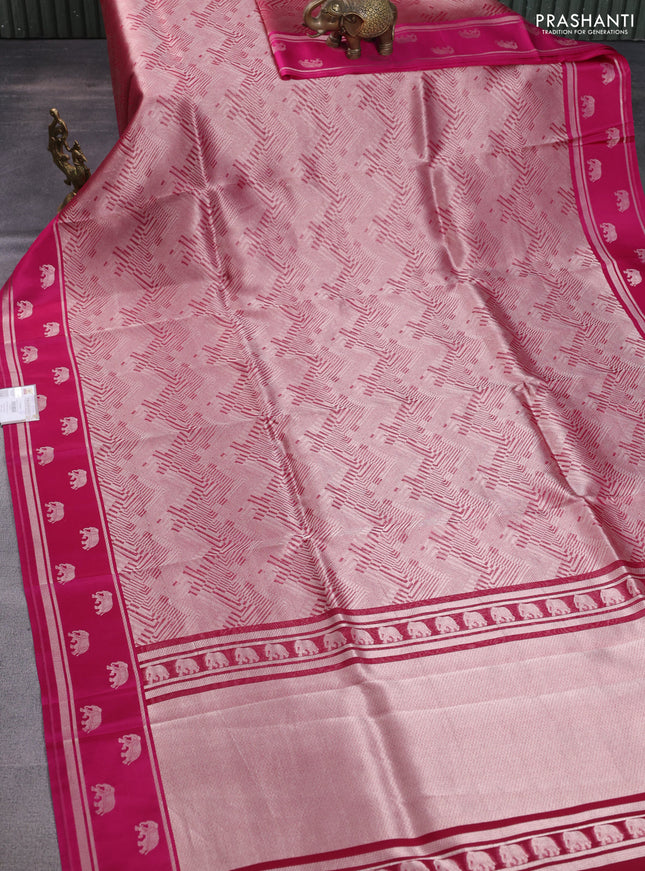 Banarasi katan silk saree pink with allover zari woven brocade weaves and zari woven butta border