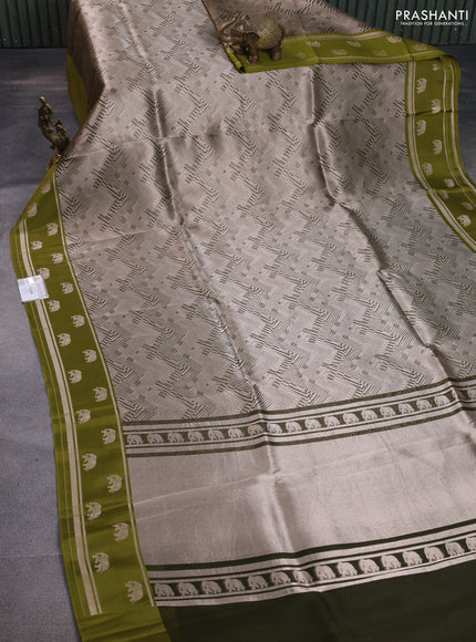Banarasi katan silk saree mehendi green with allover zari woven brocade weaves and zari woven butta border