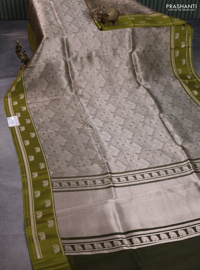 Banarasi katan silk saree mehendi green with allover zari woven brocade weaves and zari woven butta border