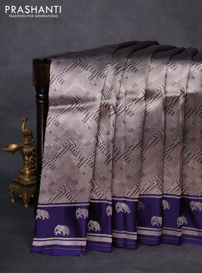 Banarasi katan silk saree blue with allover zari woven brocade weaves and zari woven butta border