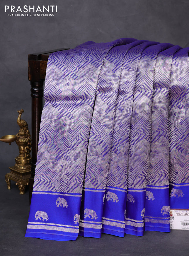 Banarasi katan silk saree royal blue with allover zari woven brocade weaves and zari woven butta border