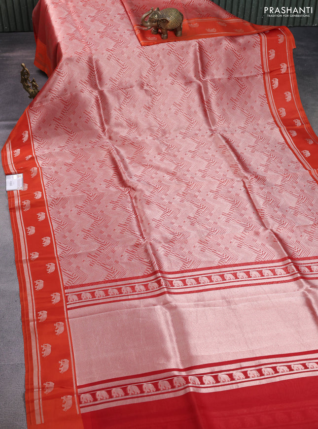 Banarasi katan silk saree orange with allover zari woven brocade weaves and zari woven butta border