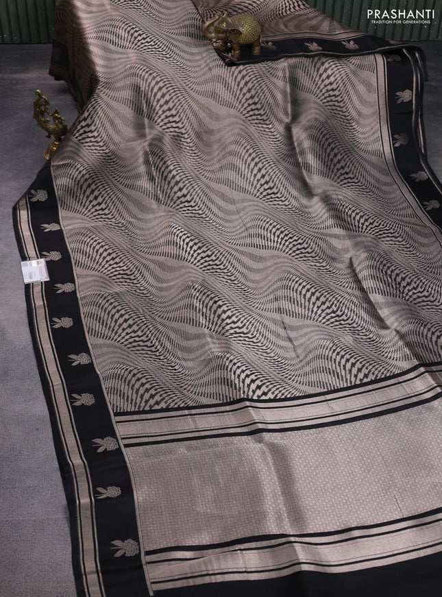 Banarasi katan silk saree black with allover zari woven brocade weaves and zari woven butta border