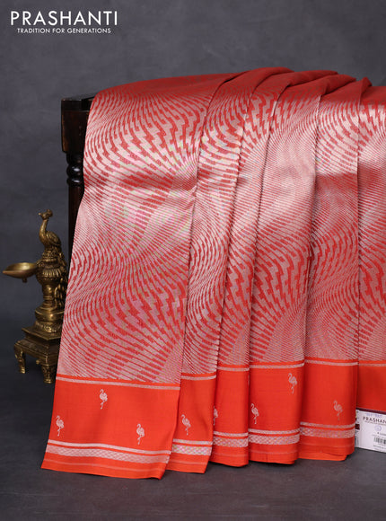 Banarasi katan silk saree orange with allover zari woven brocade weaves and zari woven butta border