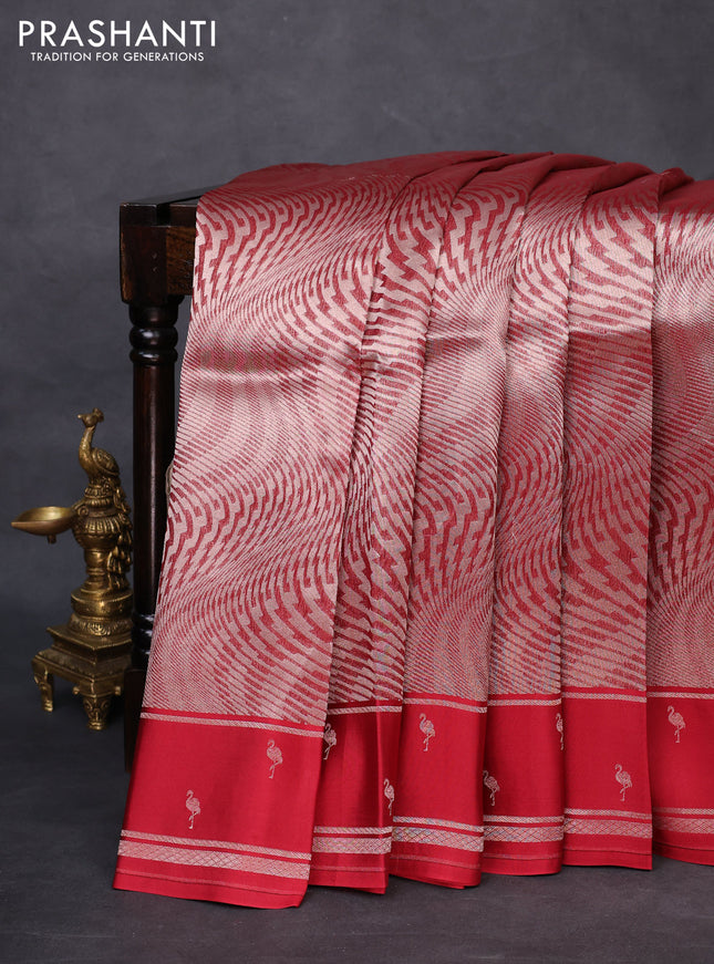 Banarasi katan silk saree maroon with allover zari woven brocade weaves and zari woven butta border