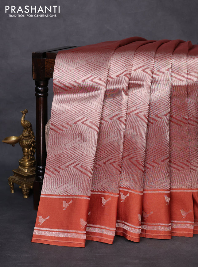 Banarasi katan silk saree brown with allover zari woven brocade weaves and zari woven butta border
