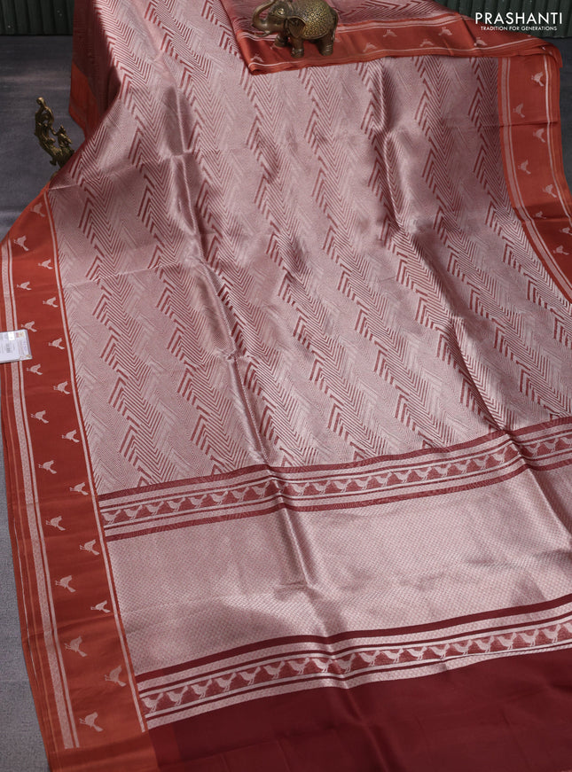 Banarasi katan silk saree brown with allover zari woven brocade weaves and zari woven butta border