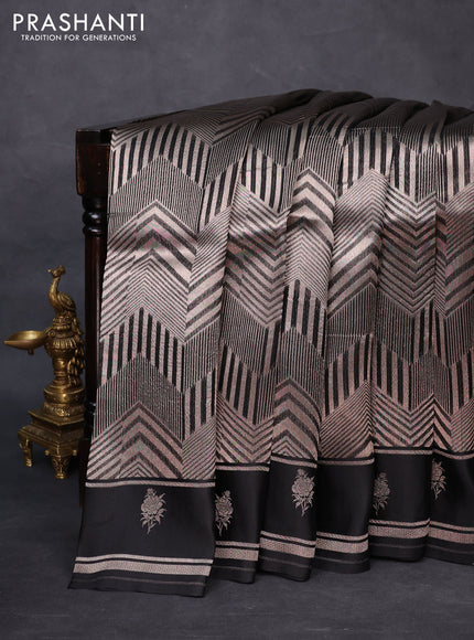 Banarasi katan silk saree black with allover zari woven brocade weaves and zari woven butta border